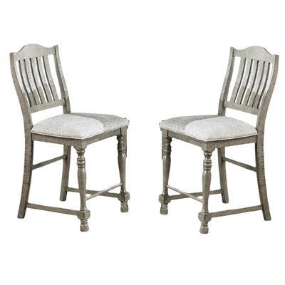 2Pc Grey Upholstered Cushion High Dining Chairs, Open Slats Back, Contemporary Look Chair Classic Style Chairs With Cushions, Design