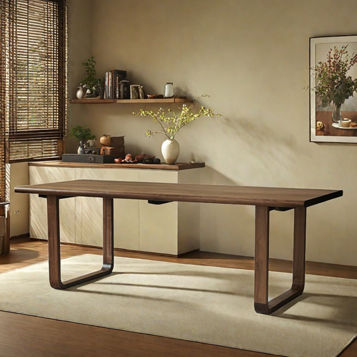 Sleek Surface Designs Solid Wood Dining Table Thickened Top Wide Legs ...