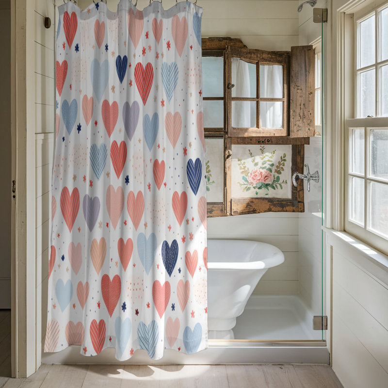 Motifs romantiques - Rideau de douche Premium, H 74 po x l 71 po