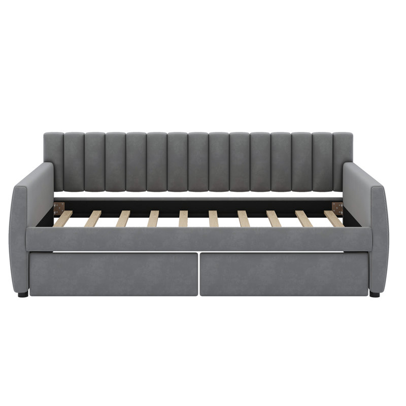 Upholstered Daybed With Drawers, Gray
