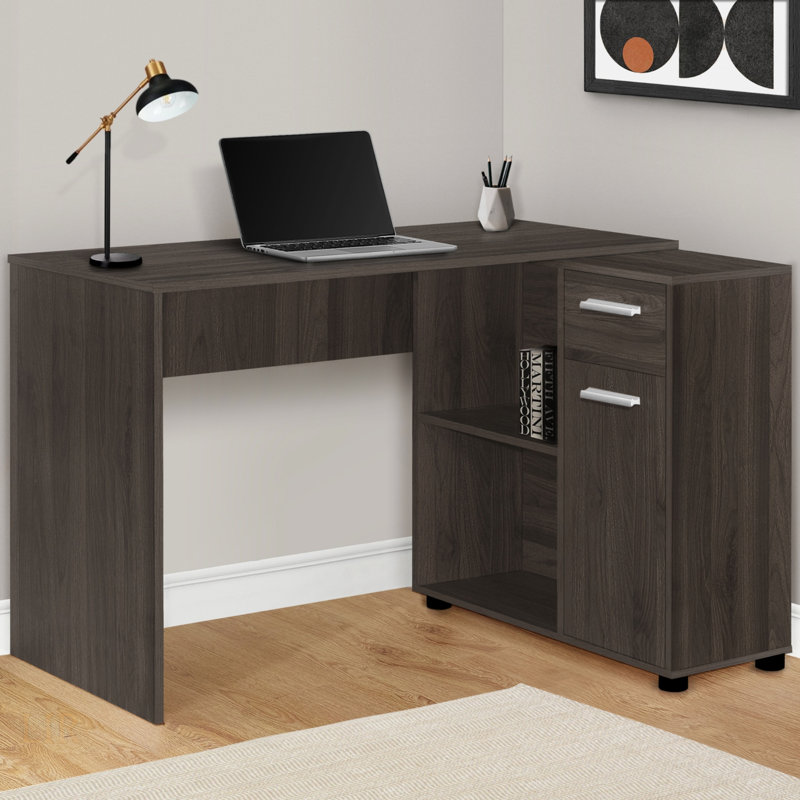Bureau d'ordinateur, bureau personnel, coin, tiroirs de rangement, L 46 po, forme L, bureau, ordinateur portable, stratifié brun
