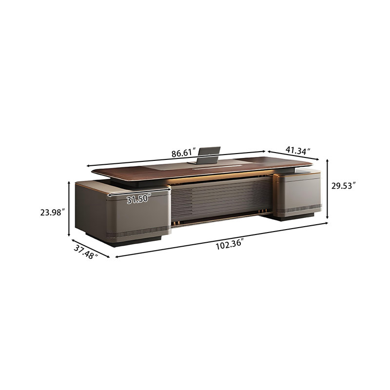 Bureau brun-gris simple et luxueux de 102,36 po, H 29,53 po x l 102,36 po x P 41,34 po
