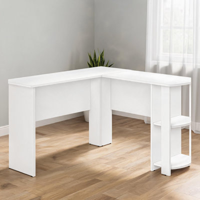 L-Shaped Computer Desk with Storage Shelves, Clean White, 47 x 47 Inches, Corner Workstation for Home Office or Dorm