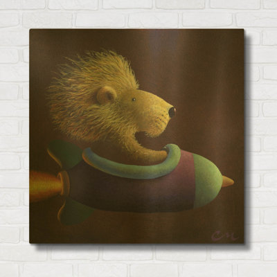 « Rocket Lion » de Chris Miles, tableau mural en métal doré, 91,4 cm x 91,4 cm