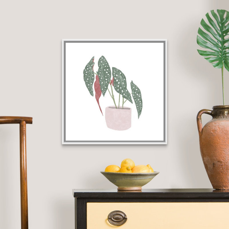 Toile à pois Begonia IV, art mural, H 22 po x l 22 po, Toile avec cadre blanc