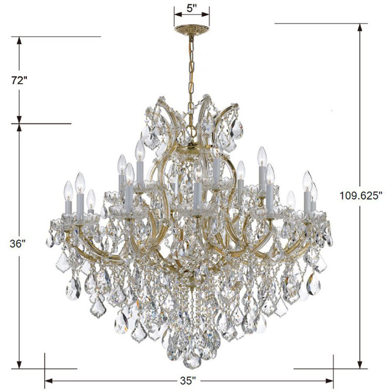 Lustre classique / traditionnel à 19 lumières de style bougie Wehr, Majestueux bois poli, Or