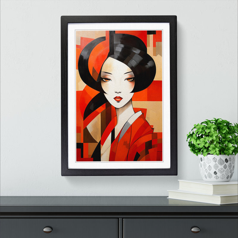 Geisha Cubism - Framed Print, Black Framed, 34cm H x 25cm W