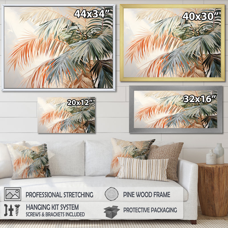 Minimalisme, tranquillité tropicale, palmiers I sur toile, Cadre flottant noir, H 24 po x l 32 po x P 1 po
