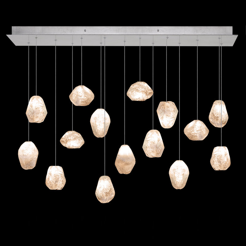 Quartz Glass Drop 15-Light LED Pendant in Platinized Silver