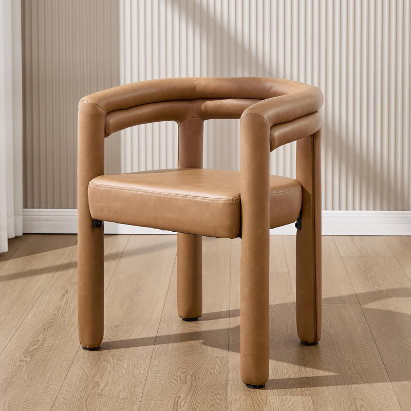 Barrel Dining Chairs Set Of 1 With Armrests – No Assembly, Brown