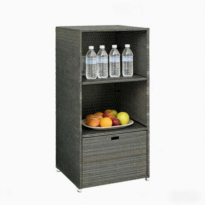 Organisateur de rangement de serviettes en rotin autoportant tissé à la main, support ouvert à deux niveaux pour les serviettes de piscine et de plage