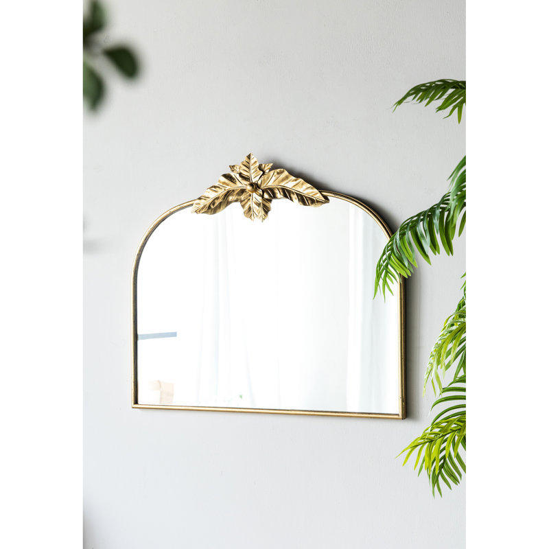 Miroir arqué doré 39,5 po x 35 po, cadre en métal, fixé au mur pour la décoration intérieure