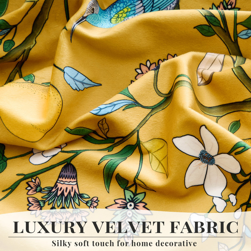 Velvet Floral Patterned Blackout Curtains - Room Darkening 70%-85% Rod Pocket Back Tab Decoration Drapes（set of 2）