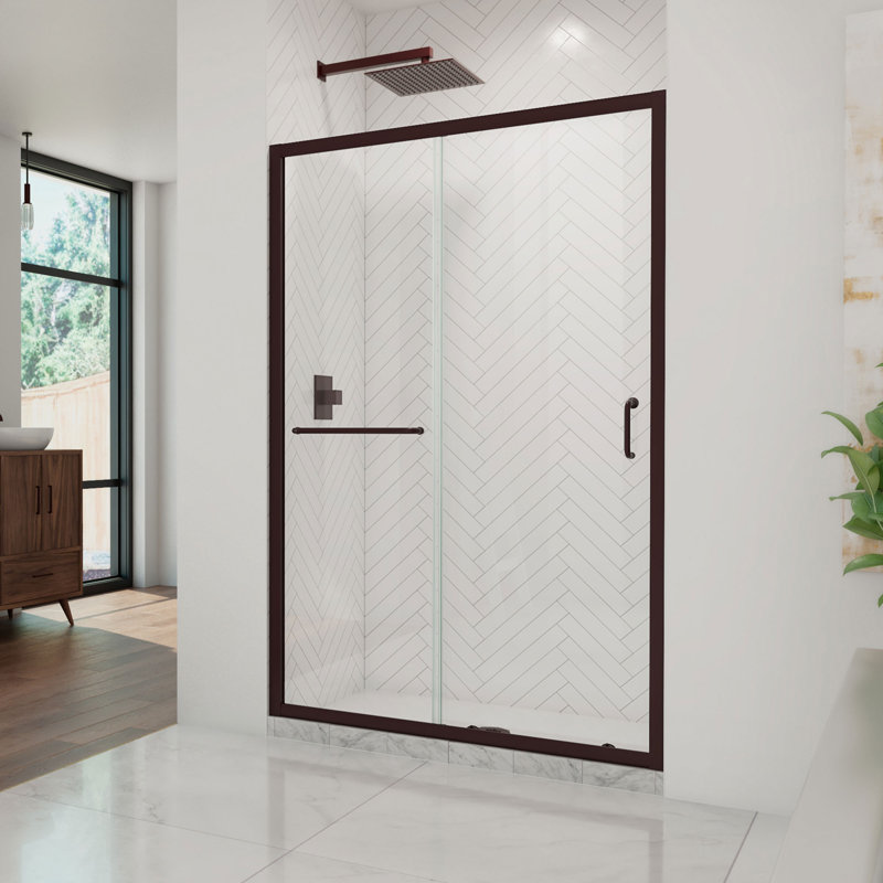 Infinity-Z 44-48" W x 72" H Single Sliding Semi-Frameless Shower Door, Clear, Oil Rubbed Bronze, 48"
