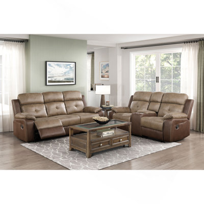 Plush Comfort Sofa Set 2pc Brown Microfiber Upholstered Tufted Details Reclining Sofa Loveseat Plush Arms Modern Living Room Furniture