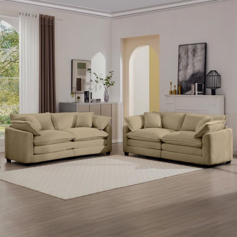 Jeneanne 2S+2S sofa upholstered armchair set, Tan Corduroy 