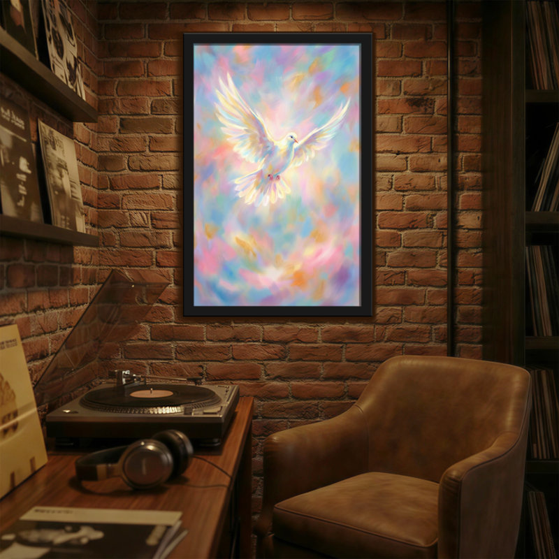 Abstrait, volant, colombe blanche, fond de ciel pastel, H 18 po x l 12 po