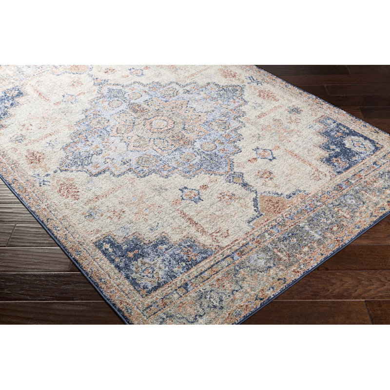 Tapis saumon / bleu marine Caban, Rectangle 6 pi 7 po x 9 pi