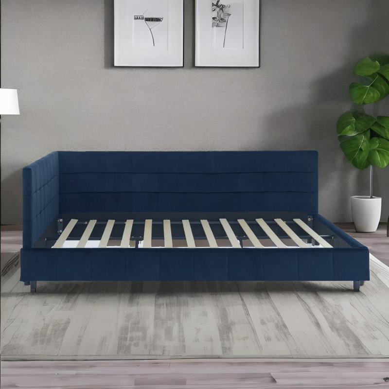 Ilko Queen Size Upholstered Tufted Bed Frame, Blue