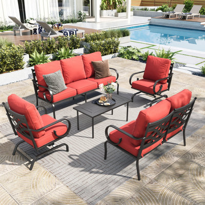 7 - Person Metal Patio Conversation Set With Loveseat & Rocking Lounge Chairs