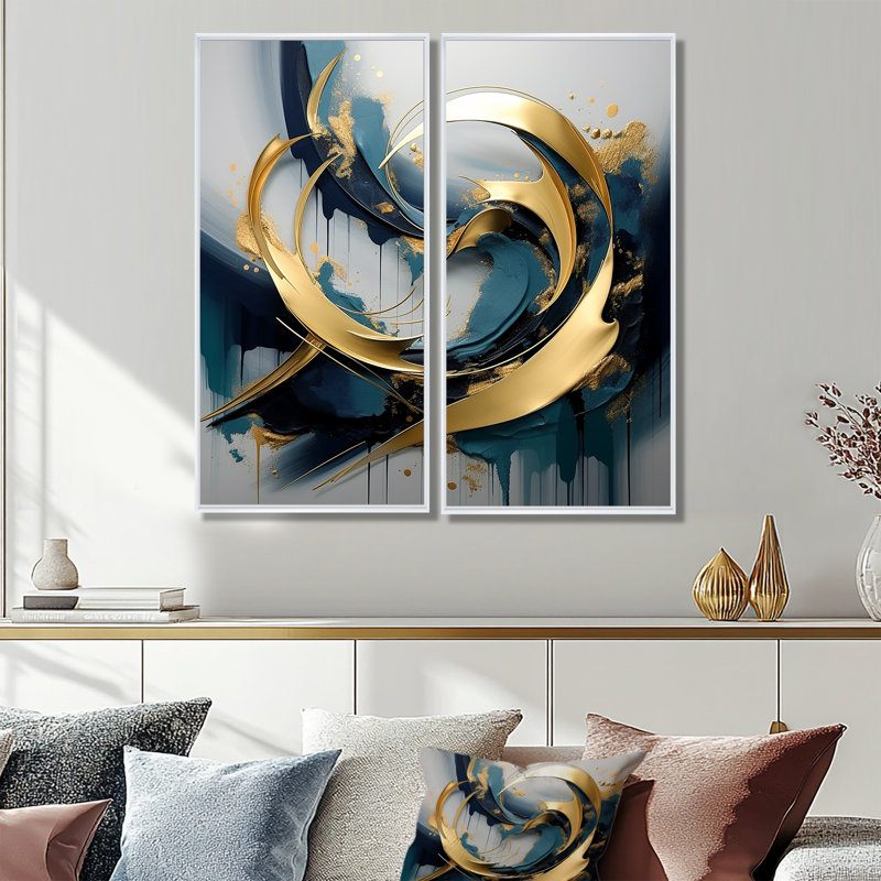 Décoration murale dorée abstraite fractale tourbillonnante de sérénité II, 32" H x 32" W, Impression encadrée flottante