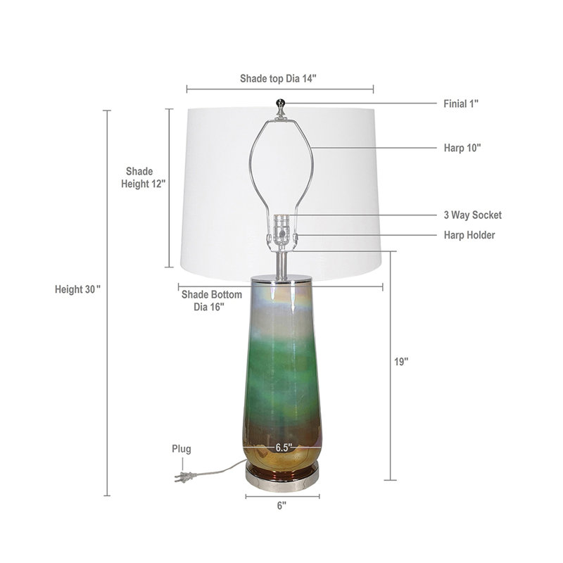 Lampe de table en verre D16x30 "