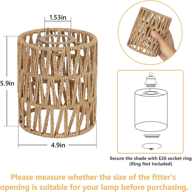 Paquet de 6 abat-jour en rotin tissé à la main, hauteur 5,9 po, diamètre de 5 po, abat-jour cylindrique boho pour lampes sur pied, lustres, lustres