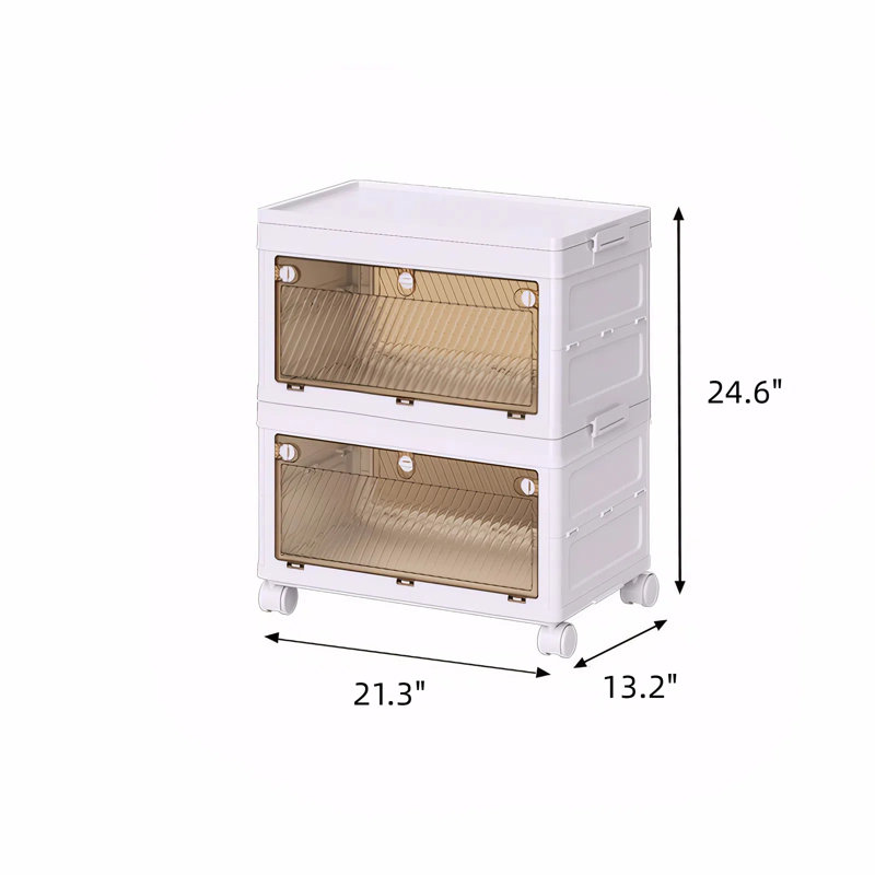 2 Tier Stackable Storage Bins Containers With Wheels For Home Living Room Office Closet