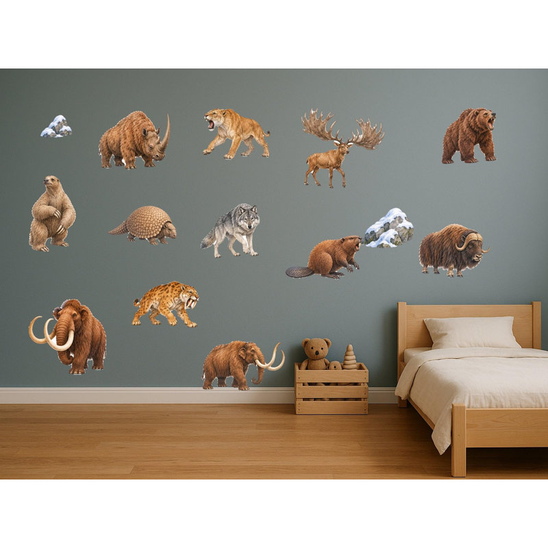 Ice Age Animal Wall Decals, Set of 14 Educational Peel and Stick Wall Stickers, Classroom Playroom Decor, Kids Learning Wall Art, 20"W x 20"H (50 x 50 cm)