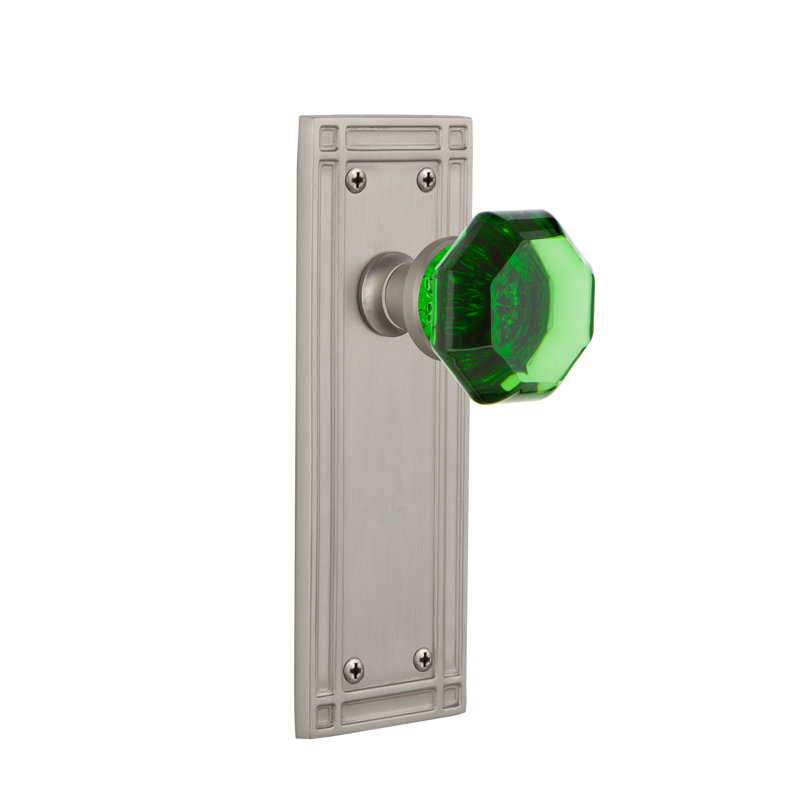 Mission Plate with Waldorf Emerald Door Knob, Satin Nickel