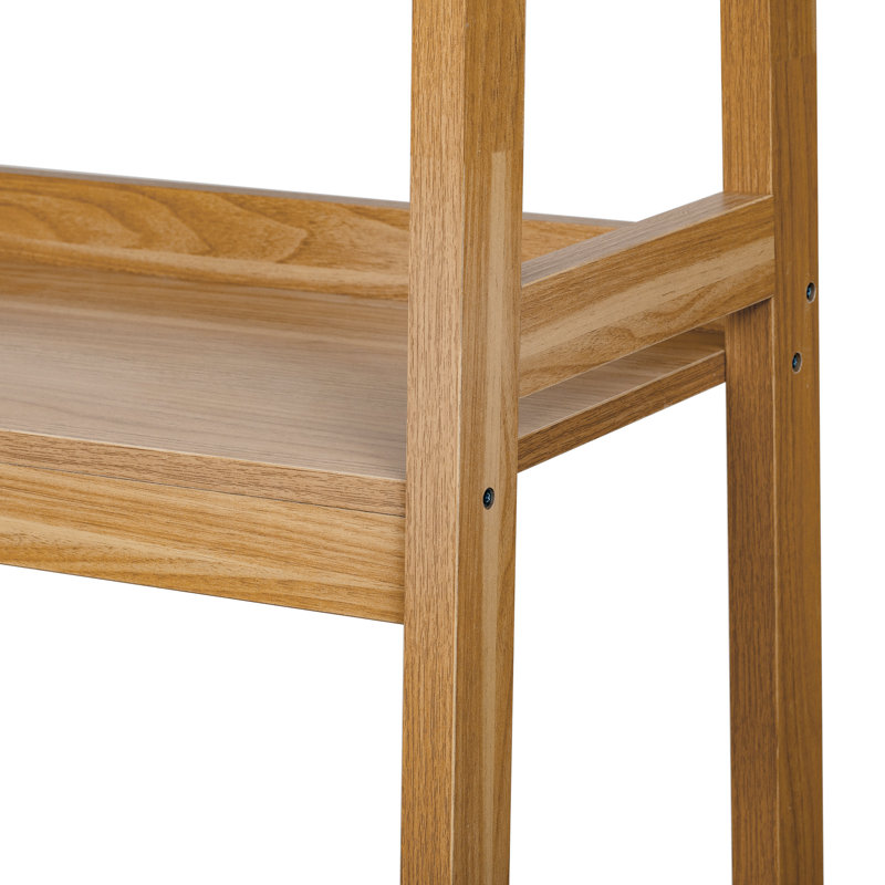 Pet - Étagère avec ton en bois naturel, structure inclinée, trois tablettes ouvertes, rangement pour articles supplémentaires, assemblage facile, bibliothèque peu encombrante, cadres géométriques blancs, fournitures de bureau, construction