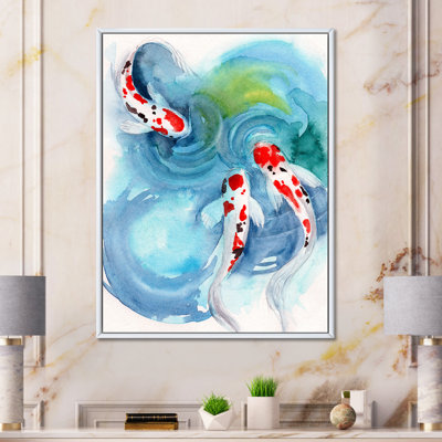 " Three Koi Fish With Red Spots In Blue Water " by Designart