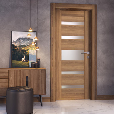 Dalle de porte intérieure en bois manufacturé et en verre givré Avon 07-05