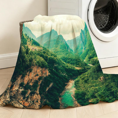 Jeté en flanelle transparente molletonnée, impression sur la rivière et le canyon Tara