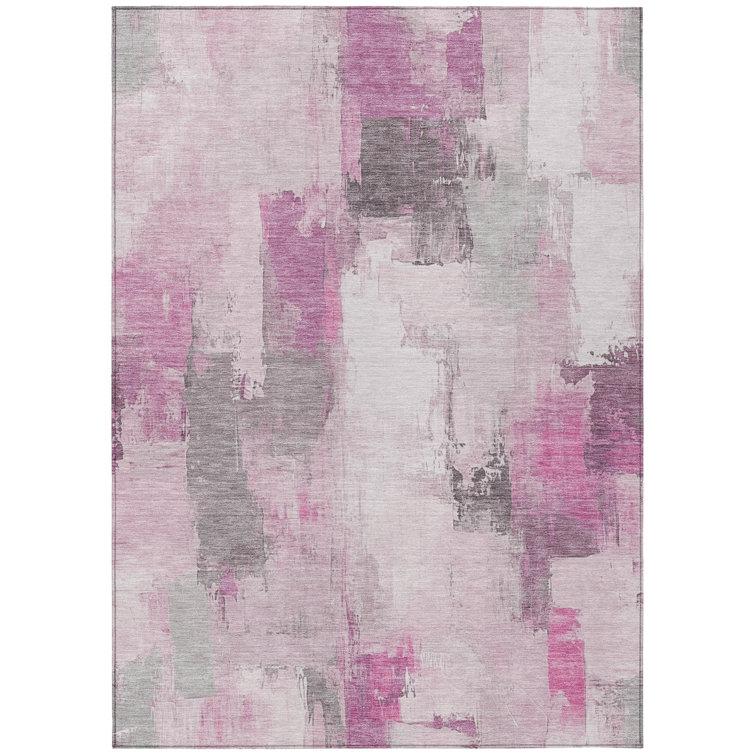 Machine Washable Indoor/Outdoor Xhevrie Pink Rug