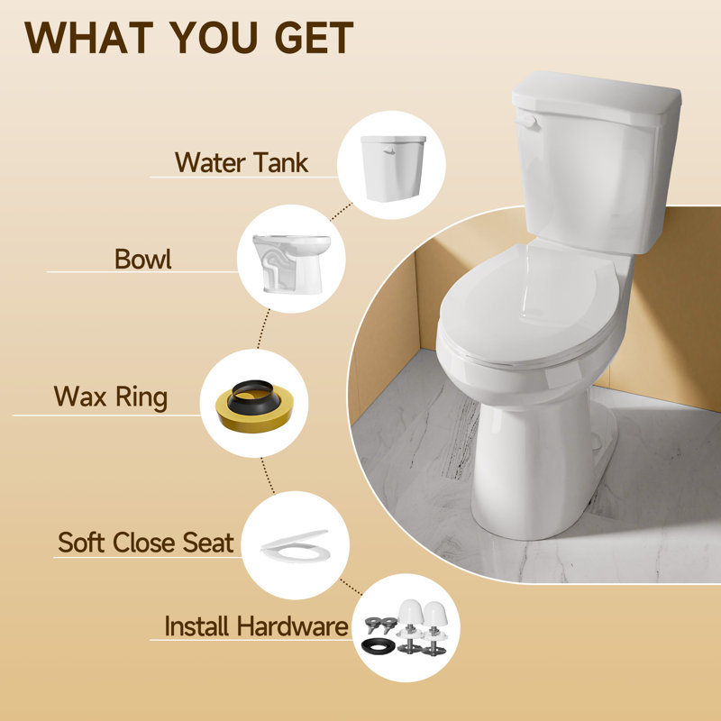 21" Extra Tall Compact Two-Piece Toilet 1.28 GPF Single Flush Round with Soft-Close Seat, Glossy White