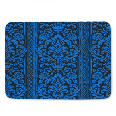 Tapis de bain damassé bleu floral
