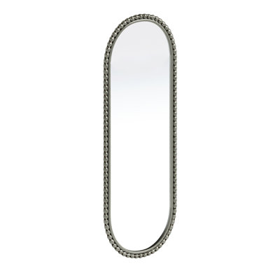 Silver Oval Mirror With Iron Artwork, Vintage Style For Home - Art Retro Antique Finish, Bedroom And Living Room Area