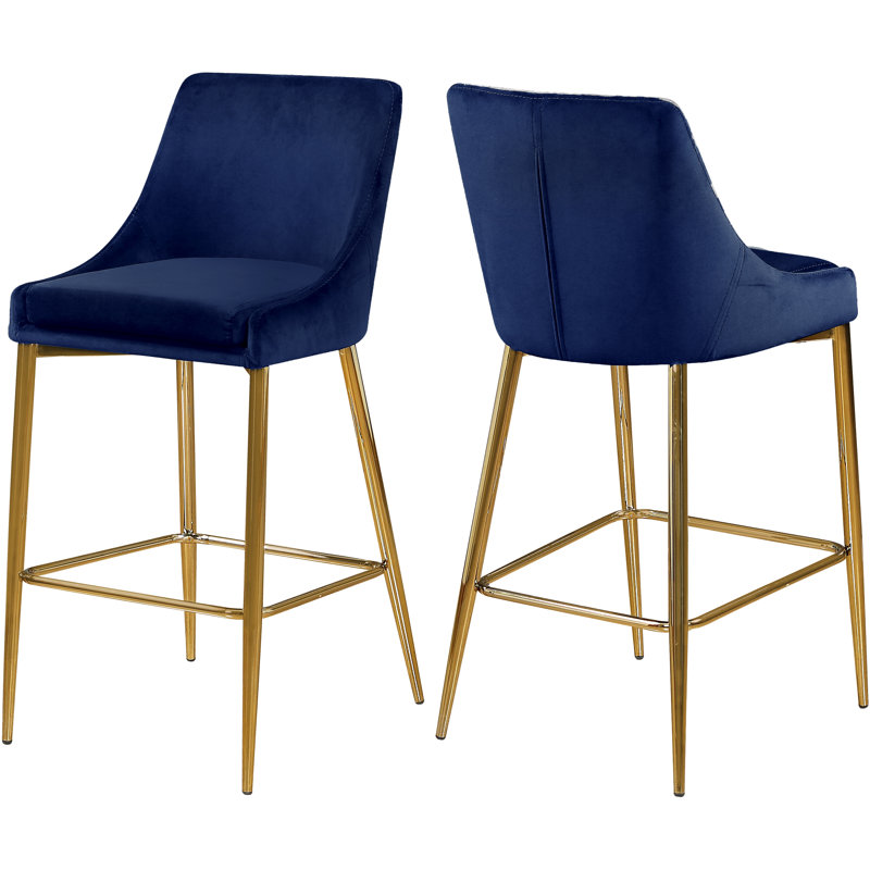 Karina 27.5" Bar Stool, Gold, Navy Velvet