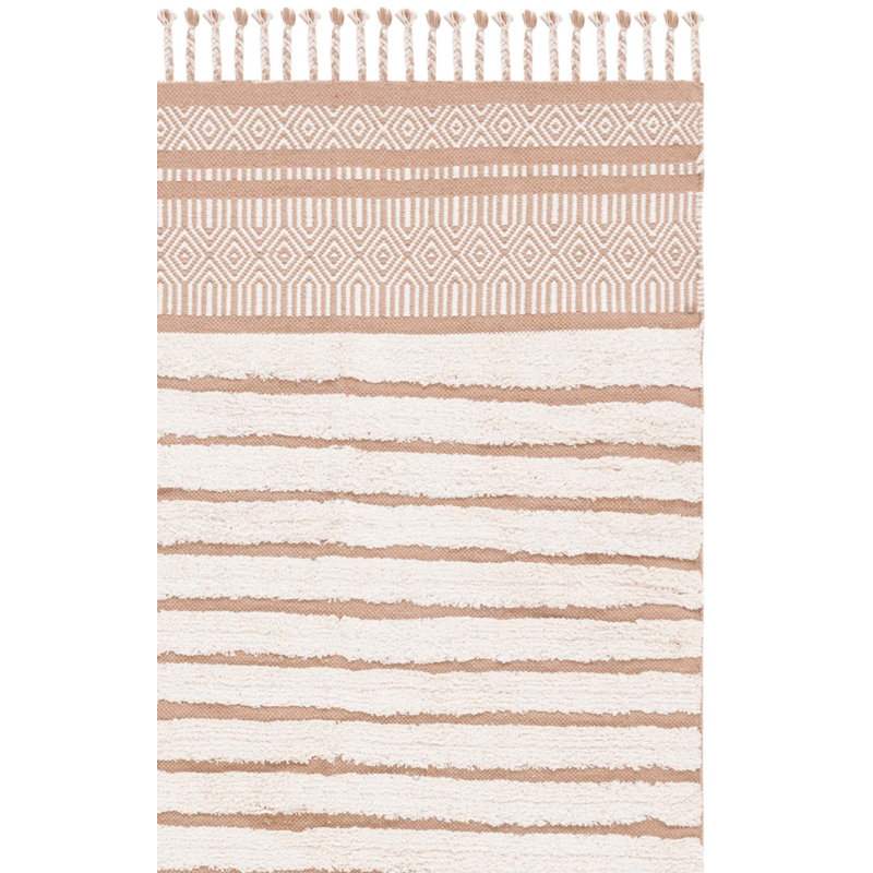Lamaiya Striped Handwoven Cotton Area Rug in Orange, Rectangle 5' x 8'