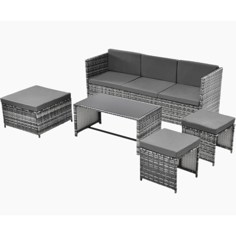Loufkens Rattan Wicker 6 - Person Seating Group with Cushions