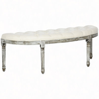 Semi-Circle End Of Bed Bench With Tufted Design, Upholstered Bedroom Entryway Bench With Rubberwood Legs