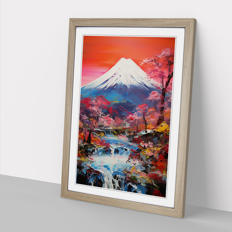 Mount Fuji Gestural No.2 - Single Picture Frame Print on Wood, Oak, 34cm H x 25cm W x 2cm D