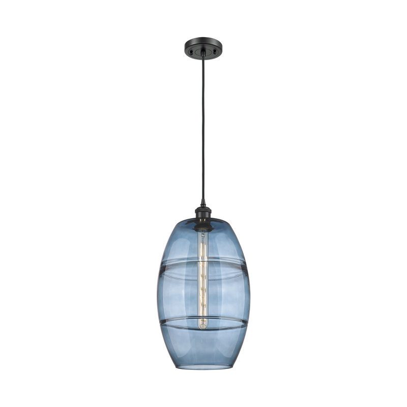 Luminaire suspendu 1 lumière Absalat, H 18,5 po x l 10 po x P 10 po, Bleu princesse, Noir mat