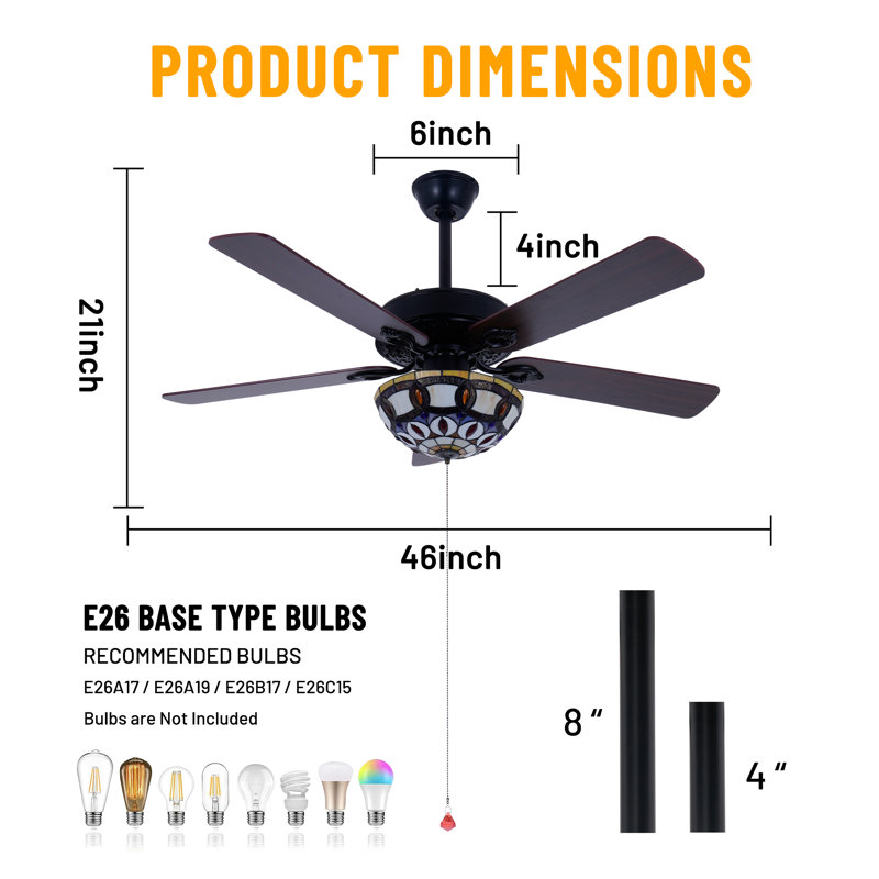 Ventilateur de plafond 5 pales Tiffany
