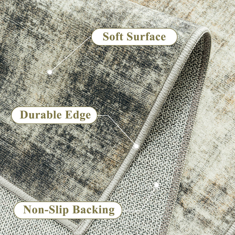 Asher Modern Abstract Machine Washable Area Rug With Non-Slip Backing, Rectangle 5' x 7'