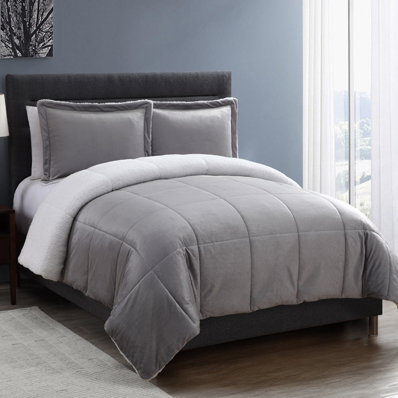 Polyester Standard Comforter, King Comforter + 2 Shams, Gray
