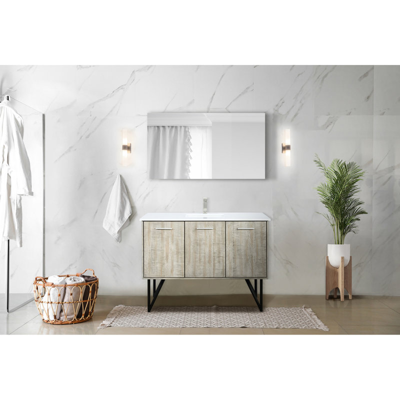 48 po Meuble-lavabo rustique pour salle de bain. Plateau en marbre et miroir 43 po. 20 D. Fermeture en douceur. Tiroirs d'armoire. To To 48 "To Scratches Stains