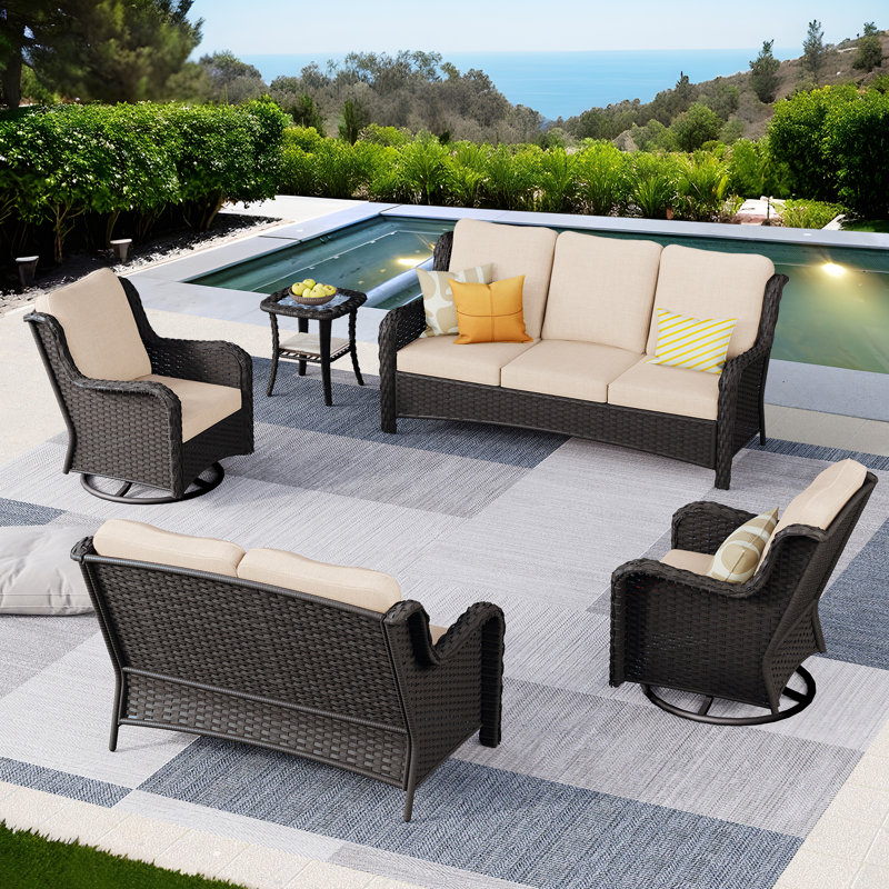 Ilkeston 7 - Person Outdoor Seating Group with Cushions, Brown, Beige