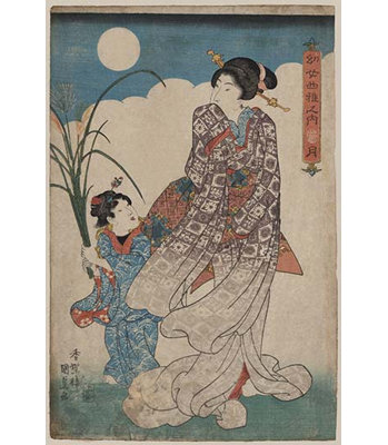 Pleine lune sur une femme et une jeune fille par Utagawa Kunisada - impression d'art graphique